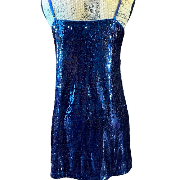 Allegra K Medium Navy Blue Sequined Cocktail MiniDress - Picture 2 of 8